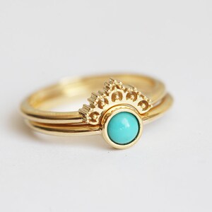 Turquoise Ring Set 18k Yellow Gold With Lace Band image 4