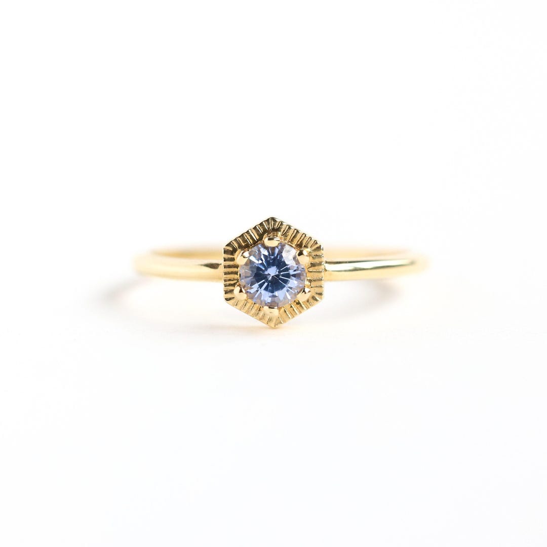 Blue Shade Sapphire Ring, Simple Hexagon Solitaire, September ...