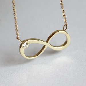 Gold Diamond Infinity Necklace, Solid Gold Infinity Necklace, 14k Gold Dainty Petite Infinity Necklace image 4