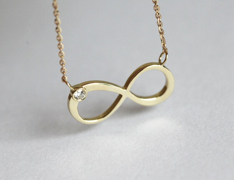 Gold Diamond Infinity Necklace, Solid Gold Infinity Necklace, 14k Gold Dainty Petite Infinity Necklace image 4