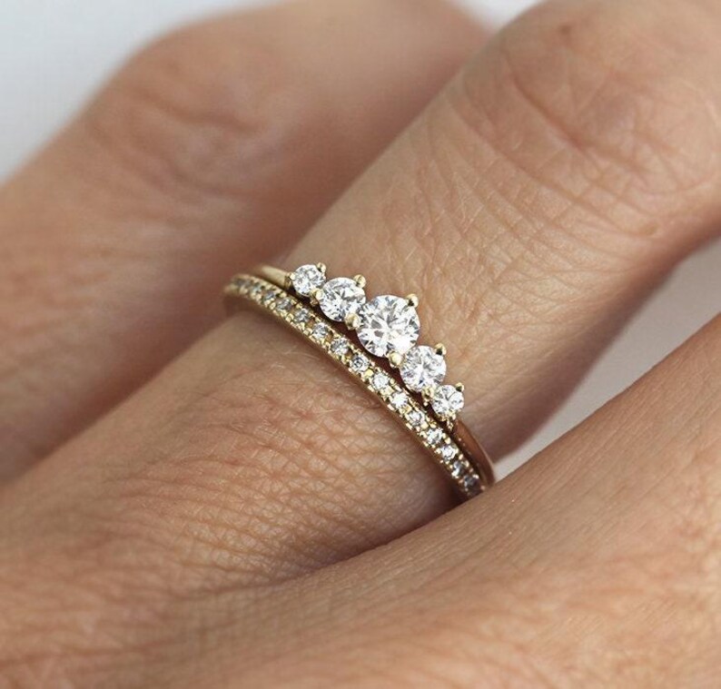 Diamond Engagement Ring 18k Yellow Gold, Round Diamond Ring, Artdeco Diamond Engagement Ring with Diamonds by Minimalvs image 9