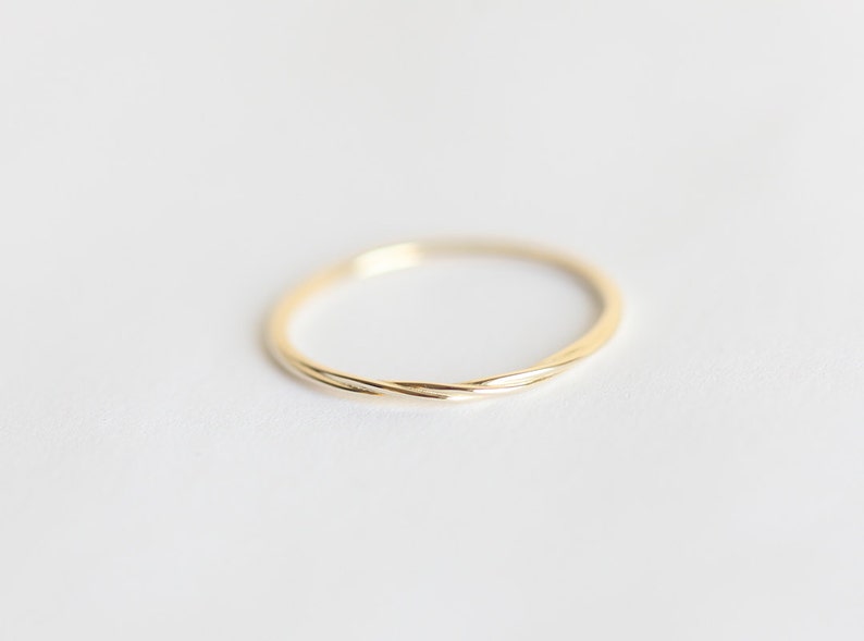 Thin wedding band, Twisted rope ring, Dainty mobius ring, Platinum stacking band, Delicate gold ring image 3