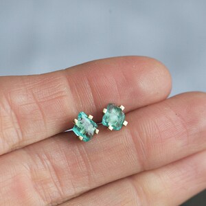 Raw Mint Apatite Studs, Simple Green Earrings, 14k Solid Gold image 5