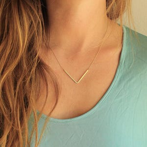 V Bar Necklace, Curved Bar Simple Necklace, Everyday Modern Layering Necklace, Thin Gold Layered Necklace, Dainty Gold Necklace, Jewelry image 3