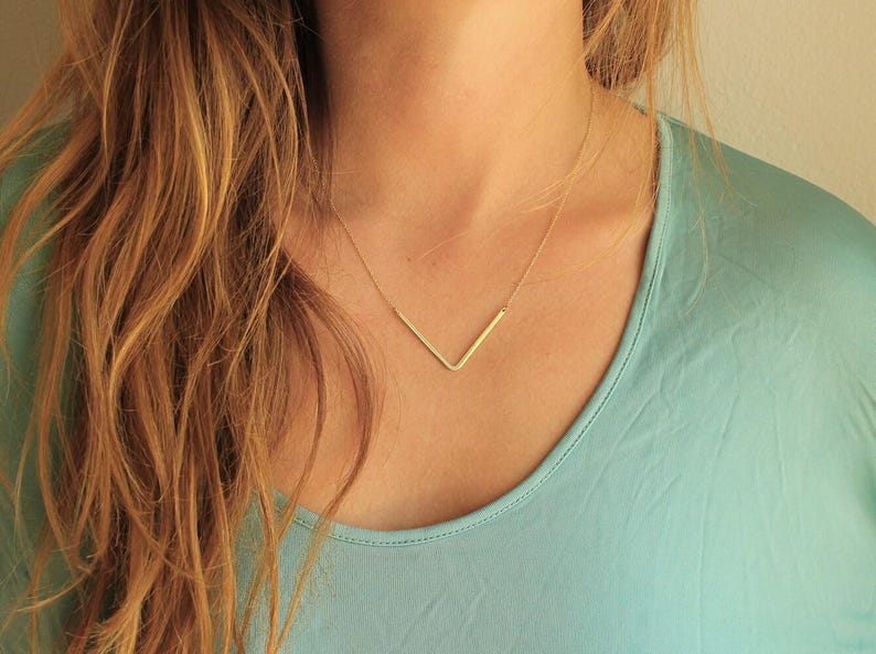 V Bar Necklace, Curved Bar Simple Necklace, Everyday Modern Layering Necklace, Thin Gold Layered Necklace, Dainty Gold Necklace, Jewelry image 3