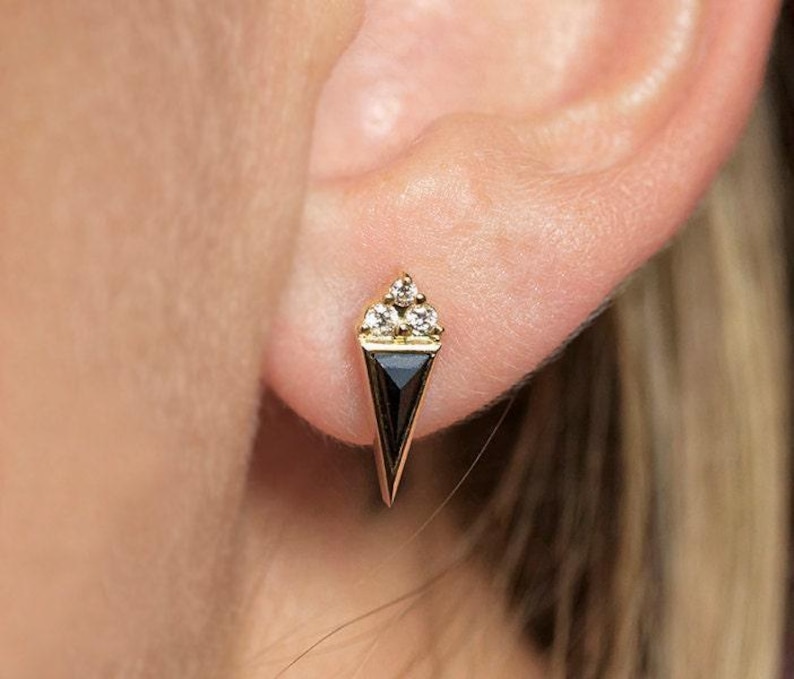 Black Diamond Earring, Single Earring, Diamond Stud Earring, Rose Cut Diamond Earring, Black Diamond Stud, 14K Gold Diamond Stud image 1