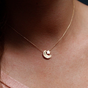 Crescent Moon Star Necklace, Gold Filled or 14k Solid Gold image 1