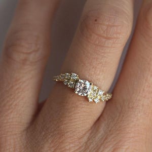 Diamond cluster ring, Moissanite engagement ring, Wave wedding ring, Unique gia bubbles ring image 9