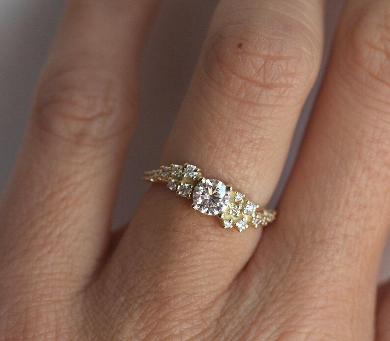 Diamond cluster ring, Moissanite engagement ring, Wave wedding ring, Unique gia bubbles ring image 9