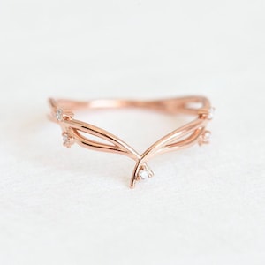 Diamond Twig Band, Bud Ring, Diamond Branch Ring, Rose Gold 5.75US