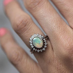 Australian Oval Opal and Diamond Ring Set, Australian Opal Diamond Engagement Ring Set image 2