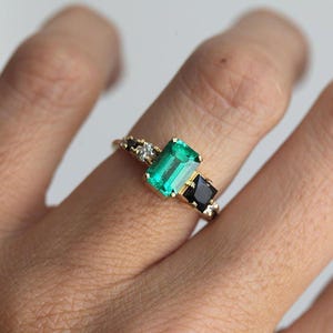 Large emerald diamond Ring, Emerald Cut Emerald Diamond Ring in Yellow Gold, 18k Yellow gold Diamond Ring, Emerald Engagement image 10