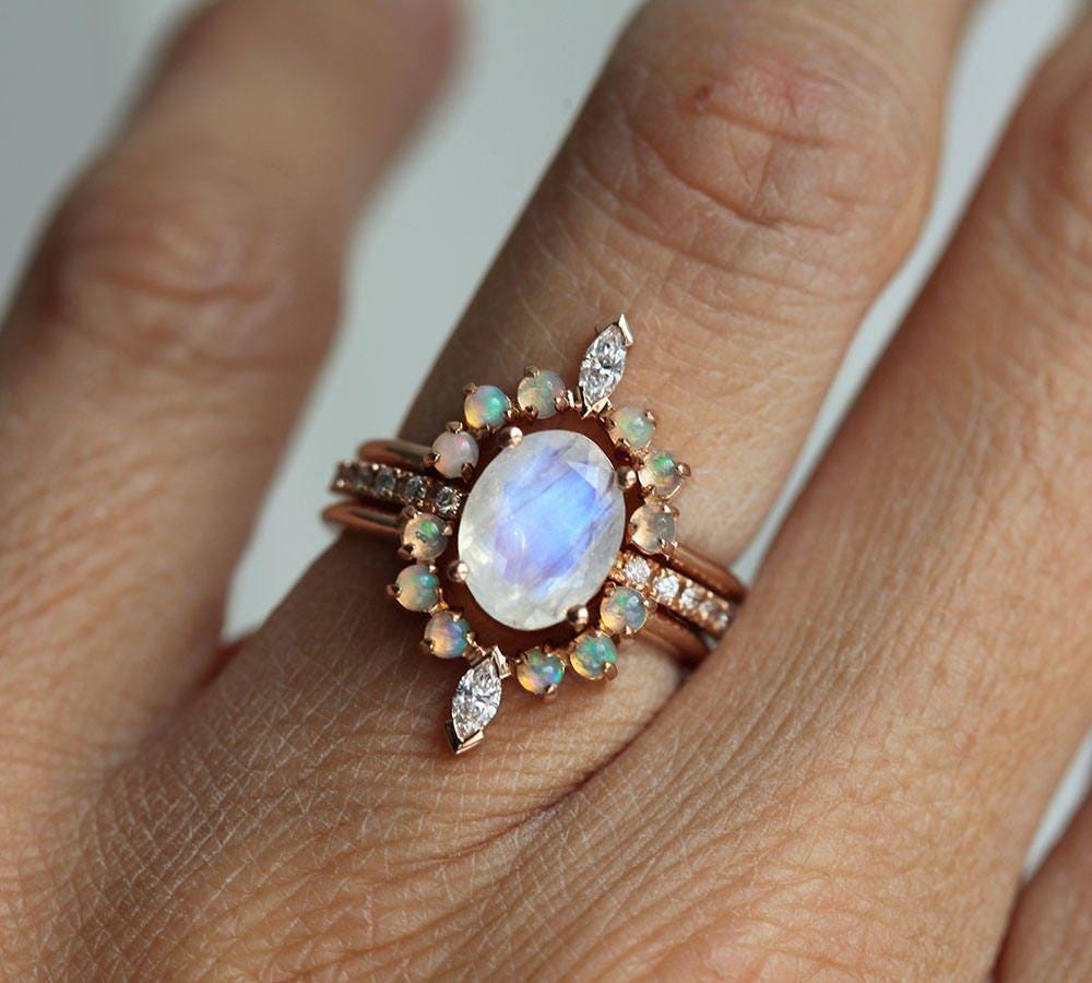 Moonstone and opal engagement ring deals