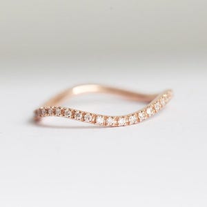 Wave Diamond Wedding Ring, Unique Wave Diamond Eternity Band, Pave Diamond Ring All Around image 4