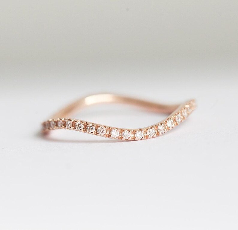 Wave Diamond Wedding Ring, Unique Wave Diamond Eternity Band, Pave Diamond Ring All Around image 4