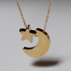 Crescent Moon Star Necklace, Gold Filled or 14k Solid Gold image 5