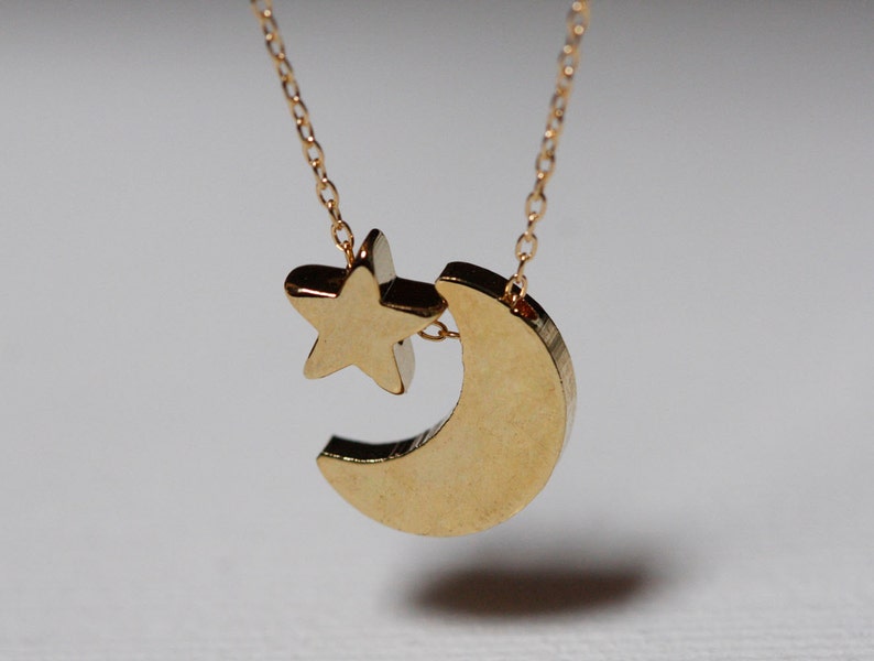 Crescent Moon Star Necklace, Gold Filled or 14k Solid Gold image 5