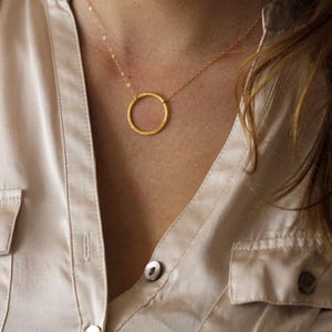 Eternity Circle Necklace, 14k Yellow Gold Karma Necklace
