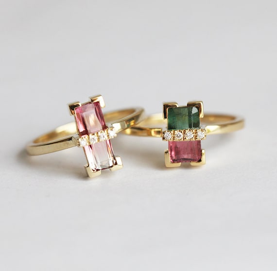 Buy Watermelon Tourmaline Ring, Pink Cluster Ring, Unique Engagement Ring,  Multi Gemstone Cluster Online in India - Etsy