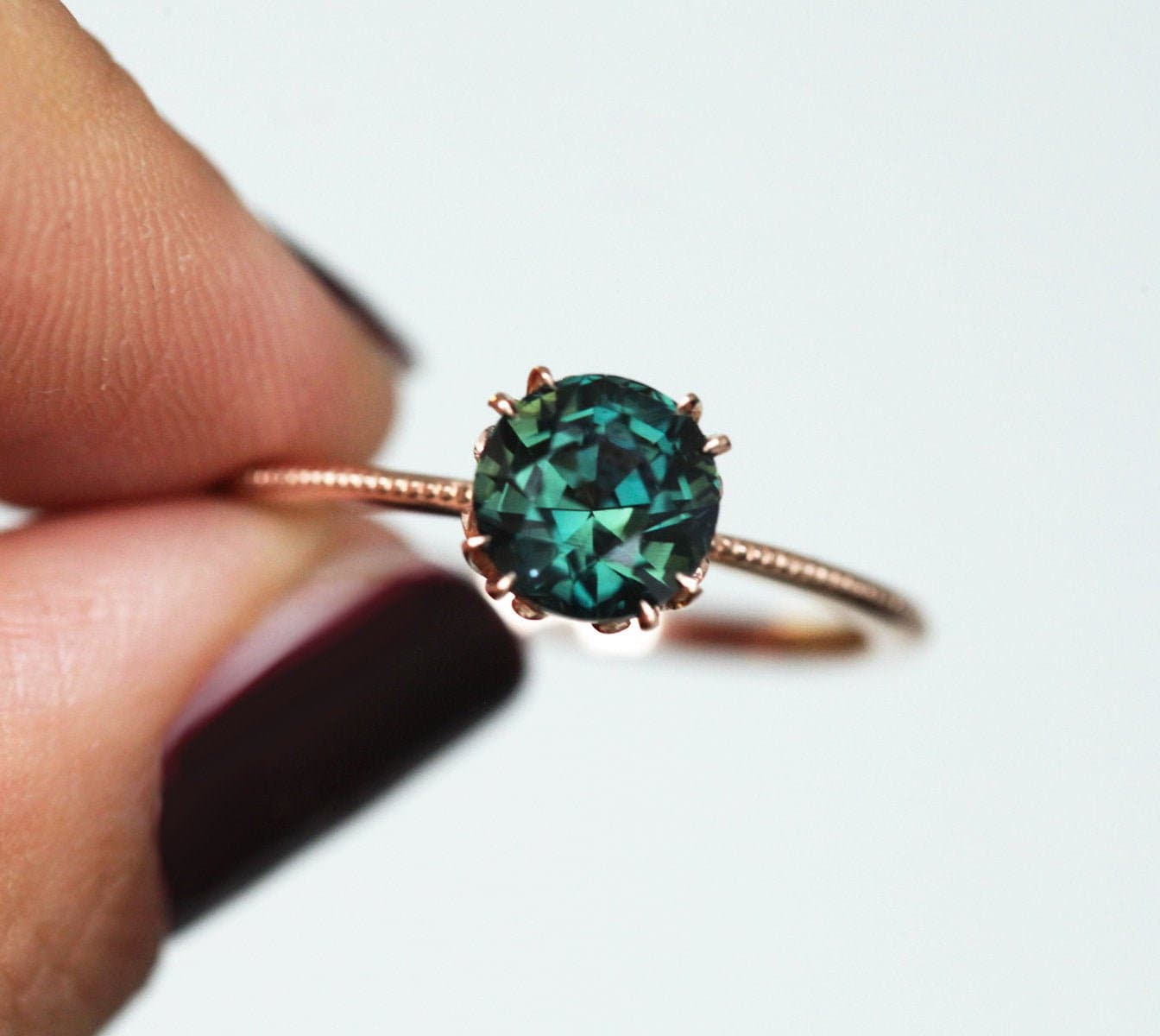 Raw green Sapphire & diamond engagement ring