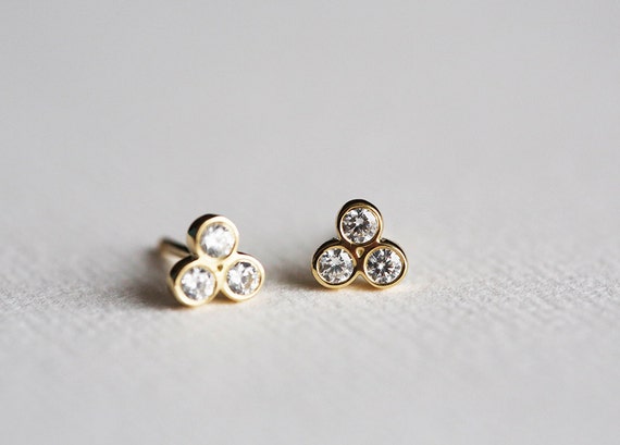 14K Solid Gold Stud Earring, Studs, Diamond Stud Earrings