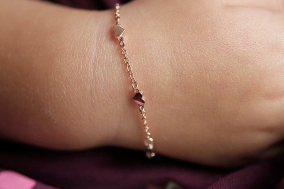 14k Solid Rose Gold Heart Bracelet Baby Girl Rose Gold Chain Bracelet 14k Heart Bracelets Baptism Gift Dainty Rose Gold Heart Bracelet Etsy