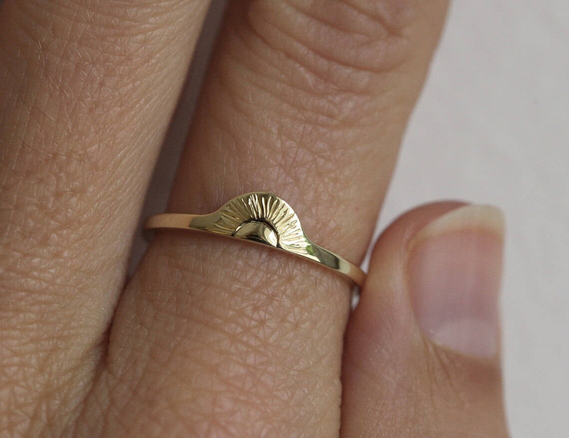 Sun Ring Gold Sunrise Ring Sunset Ring Boho Wedding Band | Etsy