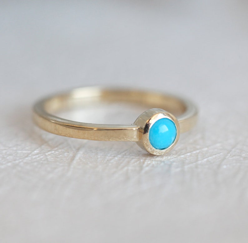 Tiny Turquoise Solitaire Ring Yellow Gold Simple Yellow Gold Turquoise Ring for Her