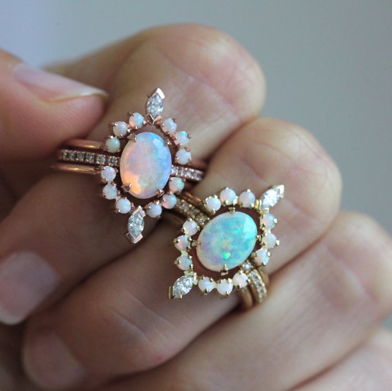 Australian Opal Ring Set Opal Engagement Ring With Diamonds - Etsy