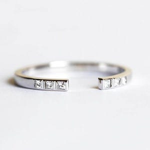 Offener Diamantring, Diamant Ehering, Stapelbarer Ehering, Prinzessin Eternity Platinring