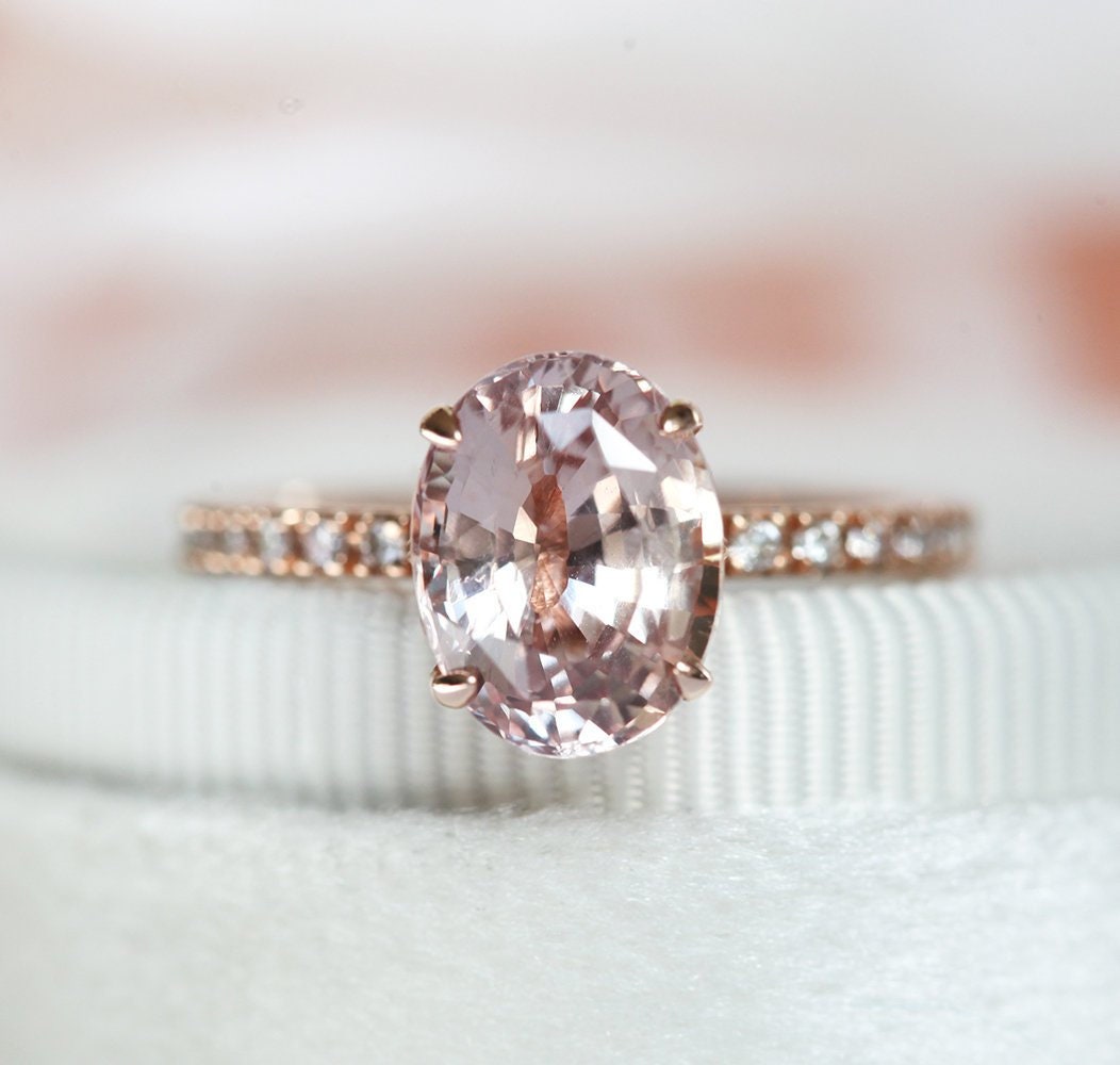 Tante Verminderen Slip schoenen Oval Pink Sapphire & Diamond Engagement Ring Ceylon Blush - Etsy