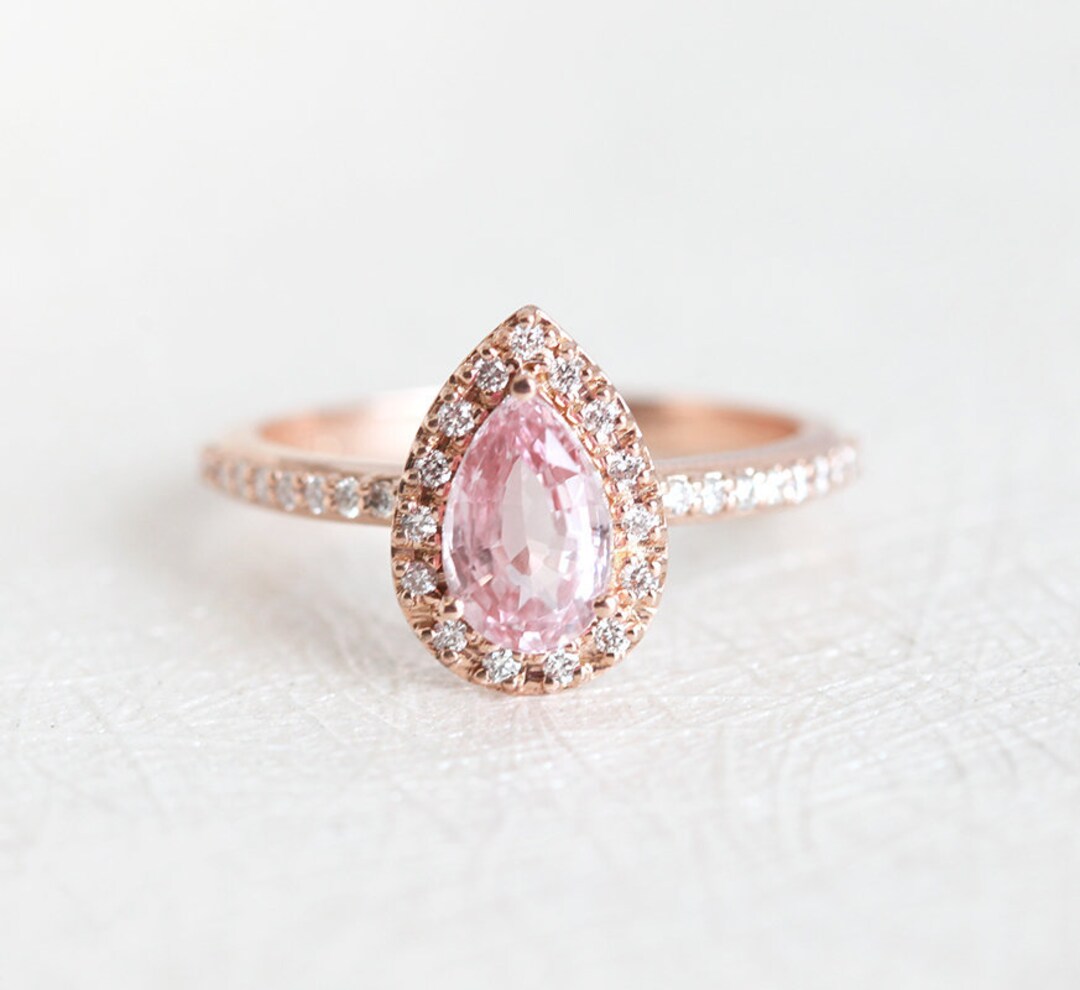 Peach Pear Sapphire Engagement Ring Pink Pear Sapphire Ring - Etsy