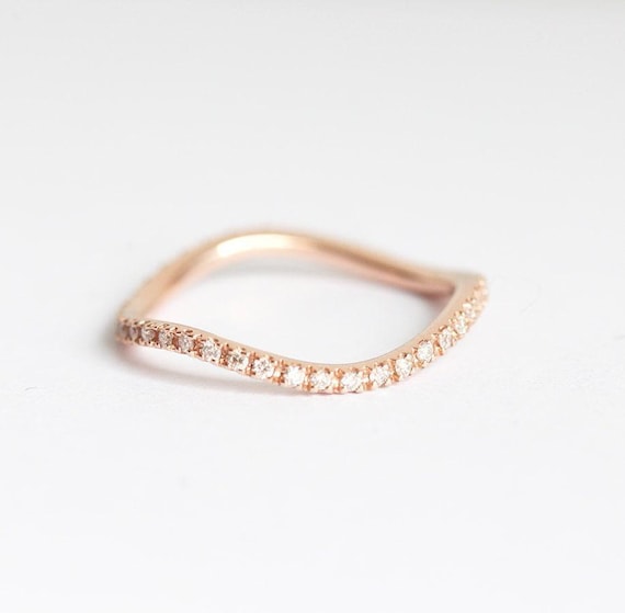 Wave Diamond Wedding Ring, Unique Wave Diamond Eternity Band, Pave Diamond Ring All Around