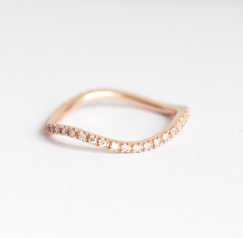 Wave Diamond Wedding Ring, Unique Wave Diamond Eternity Band, Pave Diamond Ring All Around image 1