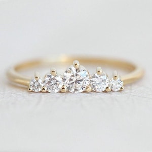 Diamond Engagement Ring 18k Yellow Gold, Round Diamond Ring, Artdeco Diamond Engagement Ring with Diamonds by Minimalvs image 3