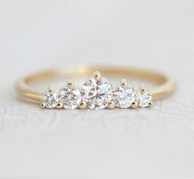 Diamond Engagement Ring 18k Yellow Gold, Round Diamond Ring, Artdeco Diamond Engagement Ring with Diamonds by Minimalvs image 3
