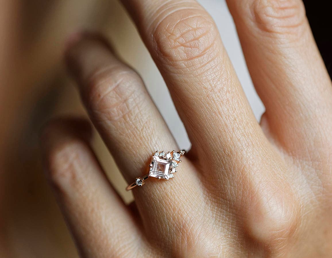 Morganite Engagement Ring, Diamond Cluster Ring, Unique