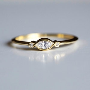 Thin Delicate Marquise Diamond Engagement Ring, Three Diamond Ring, Three Stone Engagement Ring image 5