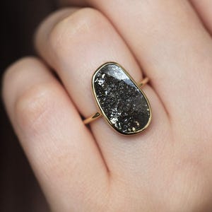 Grey Diamond Slice Ring, Salt Pepper Diamond Slice Ring, Unique Diamond Ring, Ooak Diamond Ring