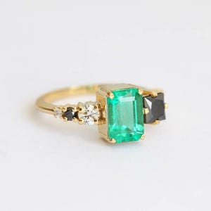 Large emerald diamond Ring, Emerald Cut Emerald Diamond Ring in Yellow Gold, 18k Yellow gold Diamond Ring, Emerald Engagement image 3
