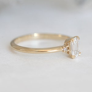 Diamond engagement ring, Emerald cut ring, Three stone ring, Simple gold ring, GIA diamond ring image 7