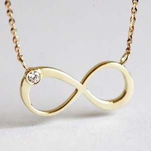 Gold Diamant Unendlichkeit Halskette, Solid Gold Infinity Halskette, 14k Gold Zierliche zierliche Infinity Halskette