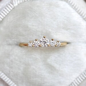 Diamond Engagement Ring 18k Yellow Gold, Round Diamond Ring, Artdeco Diamond Engagement Ring with Diamonds by Minimalvs image 2
