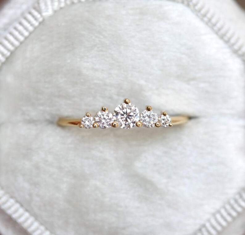 Diamond Engagement Ring 18k Yellow Gold, Round Diamond Ring, Artdeco Diamond Engagement Ring with Diamonds by Minimalvs image 2