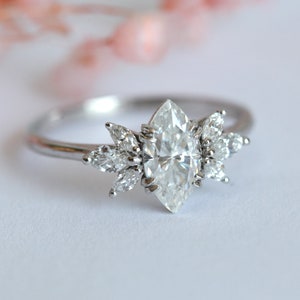 Marquise Engagement Ring Diamond & Moissanite Ring Floral - Etsy