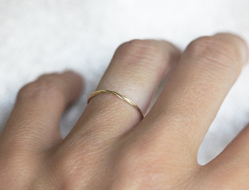 Thin wedding band, Twisted rope ring, Dainty mobius ring, Platinum stacking band, Delicate gold ring image 2