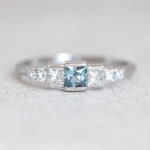 Art Deco Engagement Ring With Teal Montana Sapphire and - Etsy