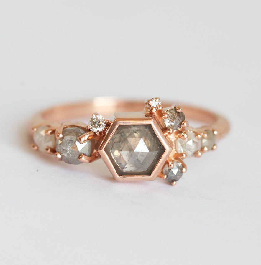 Gray Diamond Ring with Hexagon diamond Diamond Cluster Ring | Etsy