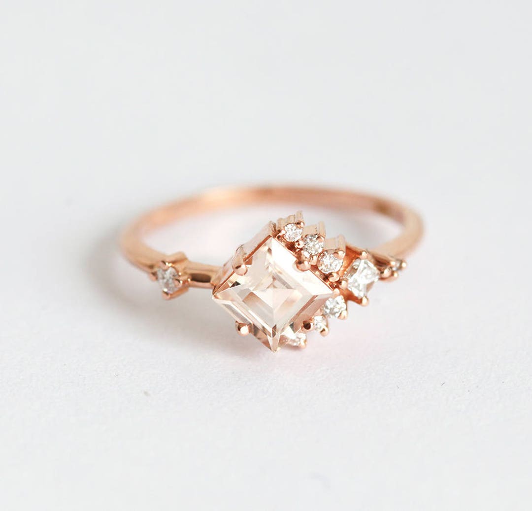 Cluster Engagement Ring, Morganite & Diamond Ring