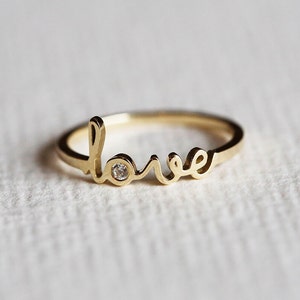 Gold Love Ring, Gold Name Ring, Birthstone Personalized Ring, Diamond Love Ring image 5